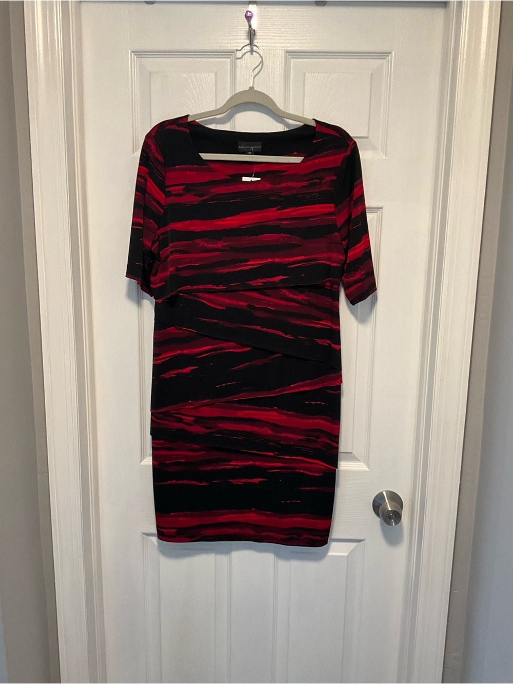 NWT Connected Apparel Red and Black Tiered/Layered Sheath Dress Size 14P
